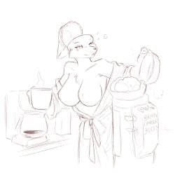 ambiguous_gender anthro brain breasts clothing coffee_machine coffee_mug disembodied_brain empty_skull female half_naked organs robe solo starfighter