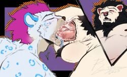 animal_genitalia animal_penis anthro ball_tuft balls barazoku bodily_fluids closed_eyes cougar cum cum_from_mouth cum_in_mouth cum_inside cum_overflow cumshot digital_media_(artwork) duo ejaculation erection facial_piercing felid feline fellatio fur genital_fluids genitals hair lion male male/male male_penetrated male_penetrating male_penetrating_male mammal mane narrowed_eyes nipples nose_piercing nose_ring nude open_mouth oral oral_penetration orgasm orgasm_face pantherine pecs penetration penile penis piercing pubes raccoondouglas ring_piercing septum_piercing septum_ring sex sheath smile spread_legs spreading teeth tongue tongue_out tuft vein veiny_penis