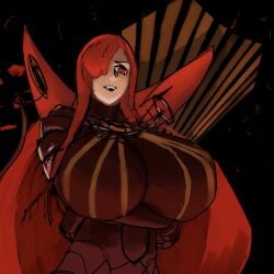 1girls bangs_over_one_eye breasts breasts_bigger_than_head busty cape crossed_arms fate/grand_order fate_(series) female female_only huge_breasts long_hair massgrave massive_breasts military_uniform oda_nobunaga_(avenger)_(fate) oda_nobunaga_(fate) open_mouth red_eyes red_hair smile solo