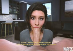 1boy 1girls 3d ashley_(karfex) blowjob blowjob_face cheating cheating_wife clothed_female_nude_male female karfex light-skinned_female light-skinned_male light_skin male ntr oral pov text