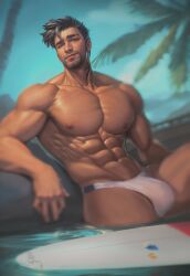 1boy abs bara biceps bulge genjiro male male_focus male_only muscular muscular_arms muscular_chest muscular_male nipples pecs pectorals shirtless solo solo_male thong topless topless_male