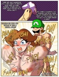 1boy 1girls artlaccer_(artist) bent_over blue_eyes blush breasts breasts_bounce brown_hair comic dialogue doggy_style duo english_text eyelashes facial_hair female fucked_silly green_hat hat heart-shaped_pupils human jiggling_breasts light-skinned_female light-skinned_male light_skin luigi male male/female mario_(series) mature mature_female mature_male moaning_in_pleasure moustache muscles muscular muscular_male mushroom mushroom_penis nintendo nipples nude nude_female nude_male open_mouth penis penis_in_pussy princess princess_daisy royalty saliva screaming sex straight straight_sex text vaginal_penetration vaginal_sex
