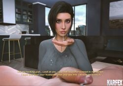1boy 1girls 3d after_fellatio ashley_(karfex) blowjob blowjob_face cheating cheating_wife clothed_female_nude_male cum cum_in_mouth cum_on_face female karfex light-skinned_female light-skinned_male light_skin male ntr oral pov text
