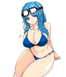 azura_(rainimator) big_breasts bikini blue_bikini blue_eyes blue_hair goggles goggles_on_head heart-shaped_pupils mcyt minecraft minecraft_youtubers rainimator twitch twitch.tv twitch_streamer twitter twitter_username youtube youtuber youtubers