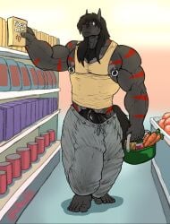 1boy 1male anthro anthro_horse anthro_male bara big_balls big_male big_penis black_hair black_hair_male black_nipples black_penis body_markings bulge bulge_down_leg bulge_through_clothing bulge_under_clothes cereal_box chest_hair clothed clothed_male danny_ashbeck_jr earring english_text furry furry_male grey_body grey_pants grocery_shopping grocery_store hairy_chest horse horse_boy horse_humanoid horse_penis horsecock humanoid_feet involuntary_exposure long_hair long_hair_male long_haired_male male male_anthro male_horse market massive_bulge massive_penis muscular muscular_anthro muscular_male nipple_piercing nipple_piercings nipples_piercing nipples_piercings nipples_visible partially_visible_balls partially_visible_penis penis_outline piercing_nipples piercings_on_nipples pubes pubic_hair public public_exposure red_eyes red_eyes_male red_markings shopping small_clothes small_clothing solo solo_anthro solo_male tall tall_male tank_top tanktop theneonfox tight_clothes tight_clothing tight_pants tight_tank_top tight_top tight_topwear vegetable vegetables veiny veiny_penis visible_nipple visible_nipples visible_penis_line visible_penis_shape yellow_tank_top yellow_top yellow_topwear