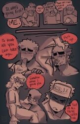 007n7 007n7_(forsaken) 2boys blowjob choking choking_on_cock crying cum_in_mouth elliot_(forsaken) elliot_(work_at_a_pizza_place) english_text forsaken_(roblox) gay gay_blowjob hand_on_mouth male male/male male_only mantisnixon oral oral_sex revenge roblox roblox_game robloxian