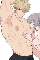 ai_generated ass biceps big_ass big_muscles big_pecs big_pectorals big_penis bronya_rand buff gepard_(honkai:_star_rail) honkai:_star_rail male masculine_male muscles muscular muscular_male penis size_difference