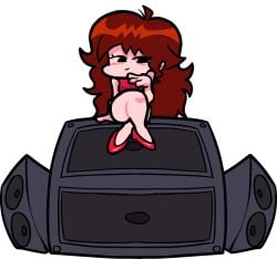 :3 ;3 auburn_hair blush breasts female flashing friday_night_funkin girlfriend_(friday_night_funkin) hev_(art4henry) high_heels kissy_face legs_crossed legs_spread no_panties pussy sitting speakers spread_legs