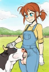 1futa beastiality cattle farm farmgirl fellatio fellatio_from_feral feral futa_on_feral futanari oral overalls