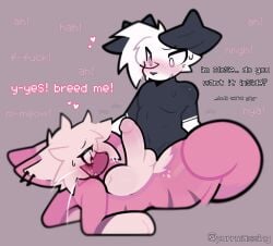 anal anal_sex anthro anthro_on_anthro balls begging_for_cum between_legs black_body black_fur blush bodily_fluids breeding_request canid canine canis close_to_bursting deep_penetration domestic_cat domestic_dog duo felid feline felis femboy from_front_position fur genitals glue_(purrmaxxing) heart_eyes heart_symbol hi_res imminent_orgasm kuro_(purrmaxxing) lying makeup male male/male male_penetrated male_penetrating male_penetrating_male mammal mascara meowing missionary_position moan nude nude_male on_back penetration penis piercing pink_body pink_fur plap profanity purrmaxxing ruined_makeup sex stomach_bulge striped_body striped_fur stripes sweat sweatdrop thick_thighs whiskers white_body white_fur