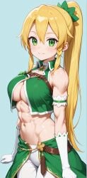 abs blonde_hair crop_top elf leafa midriff muscles muscular_female navel sword_art_online
