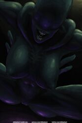 alien alien_(franchise) big_breasts breasts female female_xenomorph feral_only horror imminent_rape imminent_sex monster monster_girl nihilophant pov smile solo thick_thighs v wide_hips xenomorph