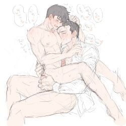 2boys adoptive_incest anal_sex bad_tumblr_id bara batman batman_(bruce_wayne) biseinen black_hair blush bottomless bruce_wayne closed_eyes cmnm covered_penetration dc dc_comics erection facing_each_other frottage gay grabbing_another's_ass implied_anal implied_penetration inseki jason_todd light-skinned_male light_skin male male_focus male_only male_penetrating_male mature_male muscular muscular_male older_penetrating_younger open_shirt pinotyaki red_hood_(dc) rough_sketch sketch speech_bubbles spoken_heart sucking_male_nipple sweat sweating torogao upright_straddle veins white_background yaoi