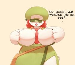 2021 anthro areola avian bag beak between_breasts big_breasts bird blush breasts cleavage clothed clothing columbid curvy_figure delivery_(commerce) delivery_employee dialogue digital_media_(artwork) dove dress english_text feathers female flashing front_view hair hand_on_breast hat headgear headwear holding_breast huge_breasts huge_hips huge_thighs kkoart leaf long_hair looking_down necktie necktie_between_breasts nipples non-mammal_breasts open_beak open_clothing open_mouth open_topwear paz_(kkoart) pink_areola pink_beak pink_hair postal_carrier postal_delivery shaded short_stack signature simple_background simple_eyes solo standing text thick_arms thick_thighs topwear white_body white_feathers wide_hips