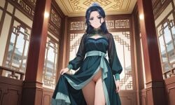 ai_generated blue_eyes chinese_girl emotionless koihi kusuriya_no_hitorigoto long_hair pussy suirei