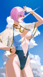 2d busty capcom cleavage female female_focus female_only hourglass_figure manon_legrand nomamo pink_hair pinup pinup_pose street_fighter street_fighter_6 tagme wide_hips