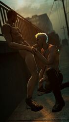 2boys 3d abs capcom dante dante_(dmc:_devil_may_cry) devil_may_cry_(series) dmc:_devil_may_cry erection fellatio full_body gay killystein male_only multiple_boys muscle oral outdoors penis public source_filmmaker yaoi