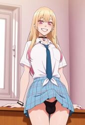 1futa 2d ai_generated anasheya_(style) balls black_panties blonde_futa blonde_hair blondshell blue_skirt bulge choker civitai clothed clothed_futa futa_only futanari human human_only kitagawa_marin light-skinned_futa light_skin looking_at_viewer multicolored_hair panties penis plaid_skirt shirt short_sleeves skirt smile smiling_at_viewer solo sono_bisque_doll_wa_koi_wo_suru tenting white_shirt
