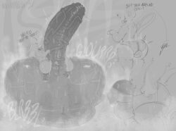 absurd_res anthro ass balls big_balls big_butt big_penis bodily_fluids bulge clothing gay genitals gurgling_balls hammerspace hi_res huge_balls huge_cock hyper hyper_balls hyper_genitalia hyper_penis machine male male/male male_focus male_only musk musk_clouds nathyness onomatopoeia penis protogen solo sound_effects sweat teasing text underwear vein veiny_balls veiny_penis