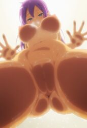 1girls against_glass ai_generated anus ass belly big_ass big_breasts breasts censored dark-skinned_female dark_skin female female_only female_protagonist innie_pussy nipples nude purple_hair pussy pussy_on_glass shantae shantae_(character)