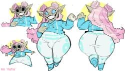 blue_eyes bulge dongwongtang femboy goblin goblin_male huge_ass lipstick long_hair pink_hair pointy_ears wide_hips zet_(repomorame)