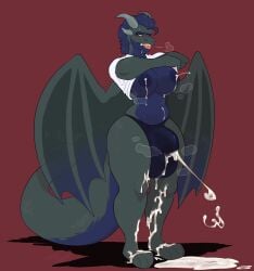 absurd_res anthro balls balls_outline big_balls big_breasts big_bulge big_penis bodily_fluids breasts bulge clothed clothing clothing_lift cum cum_drip cum_in_clothing cum_in_underwear cum_on_ground cum_on_leg cum_on_self cum_through_clothing cum_through_underwear cumshot detailed_bulge dragon dripping ejaculation excessive_cum excessive_genital_fluids futanari genital_fluids genital_outline genitals grey_body hands-free hi_res horn huge_balls huge_bulge huge_cock intersex lactating membrane_(anatomy) membranous_wings musk musk_clouds mythological_creature mythological_scalie mythology nipples penis penis_outline purple_body raised_clothing raised_shirt raised_topwear red_background scalie shirt shirt_lift simple_background sinisterheaven solo spontaneous_ejaculation standing thick_thighs thong tongue tongue_out topwear trans_(lore) trans_woman_(lore) underwear undressing wet wet_clothing wet_underwear wings