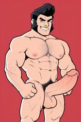 ai ai_generated bara big_penis brawl_stars bull_(brawl_stars) civitai daddy dilf gay hairy_male huge_cock large_muscles large_penis male male_focus male_only muscles muscular muscular_male nose_piercing piercing pompadour solo_male yaoi