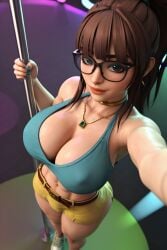 1girls 3d 3d_(artwork) abs ai ai_generated big_ass big_breasts brown_hair brown_hair busty glasses madz(oc) muscular muscular_female ponytail radnsad slim_thick solo solo_female solo_focus stripper_pole tagme thick_ass thick_thighs