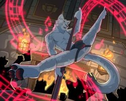 absurd_res alcohol anus balls balls_outline beer beverage black_pawpads bulge clothed clothing crowd dancing detailed_bulge exhibitionism feet felid feline fireplace fur genital_outline group hi_res inside jockstrap jockstrap_only levi_jidan lynx male male_only mammal medieval music musical_note musical_symbol pawpads performance perineum pole pole_dancing silhouette silveredge solo_focus spread_legs spreading symbol tavern topless underwear underwear_only white_body white_fur