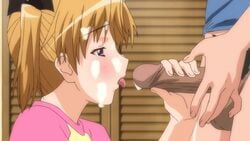 10s 1boy animated blonde_hair blue_eyes blush clothing cum cum_on_hair facial female licking moroboshi_ryuuichi penis pubic_hair sweet_home tomosato_risa twintails uncensored