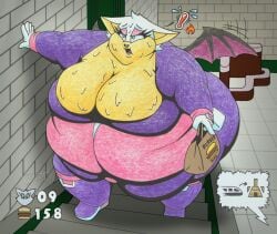 1girls anthro ass bat bat_wings belly breasts burger cleavage eyelashes fast_food fast_food_bag fat female female_focus female_only furry gloves hips large_ass large_breasts obese obese_female overweight overweight_female rouge_the_bat sega snaphappy sonic_(series) sonic_the_hedgehog_(series) station_square stomach sweat sweating thick_thighs thighs weight_gain white_hair wide_hips
