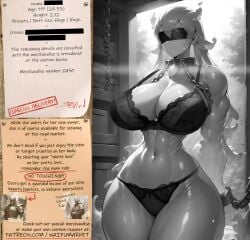 ai_generated anime bondage bounty_hunters bra chains collar covered_eyes edited elemental fantasy female fictional huge_boobs huge_breasts lingerie market naked nude panties photoshop roleplay slave slavegirl slavery special waifu waifumarket water_elemental
