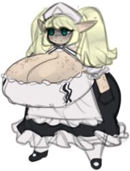 1girls blue_eyes breasts cleavage dongwongtang female gigantic_breasts light-skinned_female light_skin maid_uniform pale-skinned_female pale_skin pikanu_(dongwongtang) shortstack