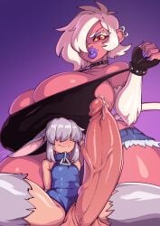 1boy 1girls animal_humanoid anthro balls big_balls big_breasts big_dom_small_sub big_penis bigger_female bodily_fluids boob_hat bracelet breasts bunny busty chikara collar crossdressing cum cute cutoffs denim dmxwoops erection female femboy femboy_on_female femboy_with_female genital_fluids genitals girly glistening grey_hair haplorhine hi_res huge_balls huge_breasts huge_cock humanoid hyper hyper_balls hyper_genitalia imminent_sex jewelry lagomorph larger_female makeup male male/female mammal monkey monkey_girl monster_boy otoko_no_ko penis petite_femboy phusion precum primate punk rabbit_boy size_difference small_but_hung smaller_male spikes straight tagme teapot_(body_type) trap voluptuous white_hair