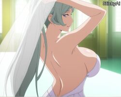 ai_generated anime_coloring beach danmachi dungeon_ni_deai_wo_motomeru_no_wa_machigatteiru_darou_ka female freya_(danmachi) grey_hair indoors large_breasts long_hair purple_eyes silver_hair stickyai wedding wedding_dress