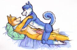 anthro bluehusky canine erection fox fox_mccloud furry husky male mammal nintendo nipples penis precum solo star_fox wovstah yaoi