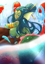 1girls ass blue_eyes blue_hair breasts female female_only green_body hair hi_res jewelry marine merfolk mermaid nude partially_submerged shantae shantae_(character) shantae_(mermaid_form) solo squid_baron tagme water wayforward wink winking_at_viewer