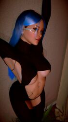 1girls 3d 4k aqua_eyes big_breasts blue_hair crashbanditkut cyberpunk eyelashes female female_focus hair hi_res high_resolution highres light-skinned_female light_skin lips long_eyelashes long_hair looking_at_viewer navel one_piece_suit original original_character robot robot_girl solo suit underboob virt-a-mate virtamate