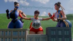 3girls asian asian_female big_breasts bigger_female black_hair black_hair_female breasts brown_hair brown_hair_female brunette_hair capcom chinese chinese_female chun-li chun-li_(fortnite) city crossover dderp214 fortnite giant_female giant_woman giantess hips japanese japanese_female kasugano_sakura kitana large_boobs large_breasts larger_female light-skinned_female light_skin mortal_kombat older_female raven_hair sakura_kasugano shorter_female smaller_female street_fighter thick_thighs thighs wide_hips younger_female