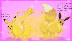 bent_over eevee fart fart_cloud fart_fetish female feral lilwuffler_(artist) panties pikachu pokemon pokemon_(species)