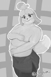 1girls 2d 2d_(artwork) 2d_artwork animal_crossing anthro bbw belly big_ass big_belly big_breasts black_and_white c33pur canid canine canis clothed clothing dog_ears dog_girl dog_tail fat female female_focus female_only fur furry furry_ears furry_female furry_only furry_tail greyscale hiding_breasts isabelle_(animal_crossing) mammal mammal_humanoid nintendo pantyhose shy skirt thick thick_hips thick_legs thick_thighs undressing