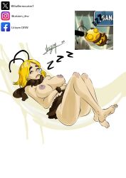 anime anime_girl anime_style antennae_(anatomy) barefoot bee bee_girl bernie_the_bee_(pvz) big_breasts breasts feet female female_focus female_only gijinka humanized plants_vs._zombies plants_vs_zombies reference_image rule_63 self_upload sleeping sleeping_beauty_(1959_film) sleeping_nude urizem yellow_eyes