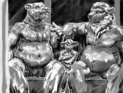 2021 anthro belly belt big_belly bottomwear clothed clothing context_in_descripton facial_hair felid fur goatee greyscale group jeri_kleinlowe lion male male/male mammal mane monochrome mouse multiple_pred murid murine musclegut muscular muscular_male nipples open_belt open_mouth pantherine pants public_transportation rapid_transit rodent rude scared sitting size_difference smile spread_legs spreading stomach_bulge story story_in_description subway talking_to_another teeth tiger tongue topless topless_anthro topless_male trio vore wide_eyed