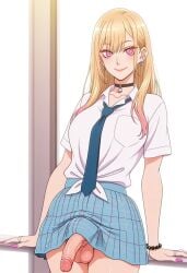 1futa 2d ai_generated anasheya_(style) blonde_futa blonde_hair blondshell blue_skirt civitai clothed clothed_futa futa_only futanari human human_only kitagawa_marin light-skinned_futa light_skin looking_at_viewer no_panties plaid_skirt shirt short_sleeves skirt solo sono_bisque_doll_wa_koi_wo_suru white_shirt