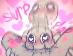 1boy 1girls anthro blush bodily_fluids deepthroat english_text fellatio female female heart heart heart-shaped_pupils hyperactive looking_at_viewer male meme meme_template no_humans oral penis reaction solo solo_focus straight symbol-shaped_pupils what