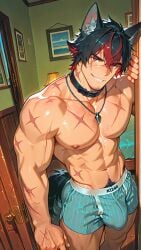 1boy 1male 1man abs ai_generated balls ballsack bara gay horn_dawgg komano_manato male male_focus male_only muscular muscular_male scrotum testicles yaoi