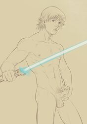 art holding_penis lightsaber luke_skywalker male male_only penis solo solo_male star_wars