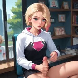 ai ai_generated cum cum_eating_instructions cum_in_mouth cumshot eating_cum erection futa_only futadom futanari gwen_stacy gwen_stacy_(spider-verse) handjob masturbation penis room solo tagme video