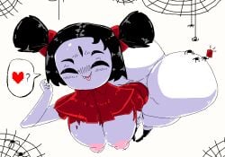 2_arms 5_eyes big_ass big_breasts condom_wrapper fangs female heart huge_ass leaning_forward microsoft_paint monster_girl muffet no_6_arms_:( socks soul_(undertale) spider spider_girl spider_web stockings storm_yyyy thick_thighs tongue_out undertale undertale_(series)