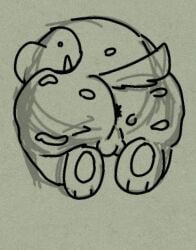 anthro anus ass balls belly big_butt fur genitals half-length_portrait hi_res hyena line_art male male/male mammal markings monochrome portrait signature slightly_chubby solo spots spotted_body spotted_fur spotted_hyena unknown_artist unknown_artist_signature